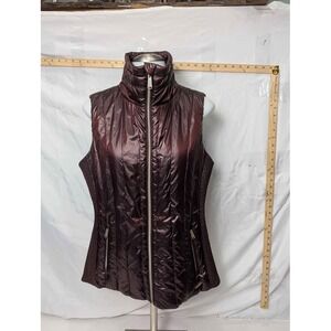 Calvin Klein Performance Women's Metallic Burgundy Down Puffer Vest ~ Size Large